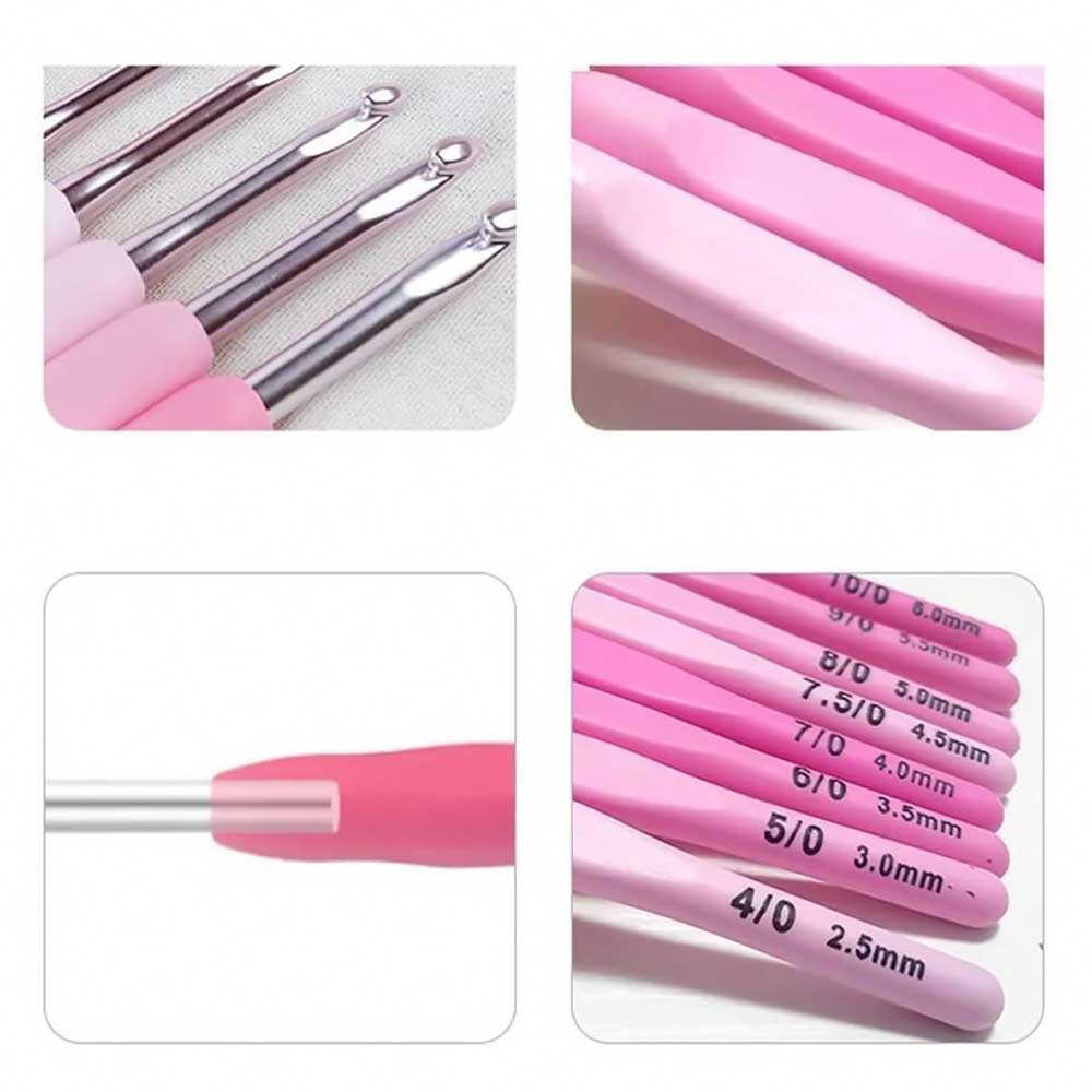 9pcs Crochet Hook Kit 2.5-6cm Ergonomic Soft Handle Aluminum Hooks Set - JAMIT Knitting Machine